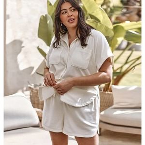 SUMMERSALT The Towel Terry Button-Down Shirt & Softest French Terry Lounge Short